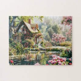 Quebra-cabeça Casa Caprichosa com Rhododendrons e Lagoa