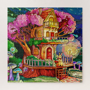 Quebra-cabeça Casa de Árvores com Ilustração de Coelhinhos