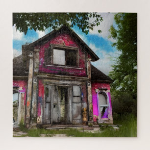 Quebra-cabeça Casa de celeiro velho abandonada perto da floresta