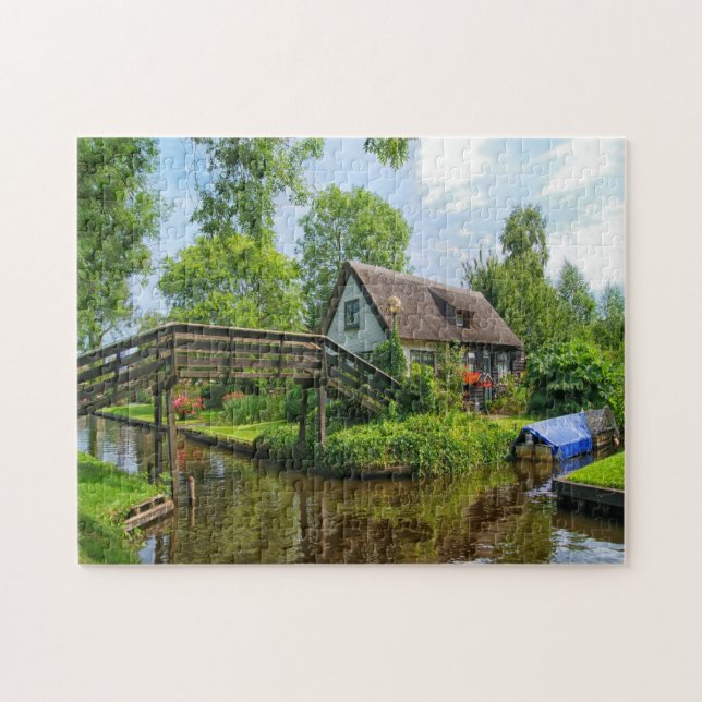 Quebra-cabeça Casa de Fazenda Giethoorn Holanda. (Horizontal)