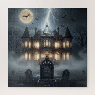 Quebra-cabeça Casa de Halloween com Frankie, Cinza Escuro