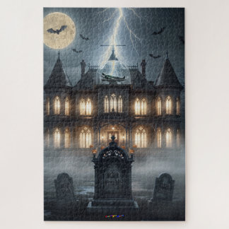 Quebra-cabeça Casa de Halloween com Frankie, Cinza Escuro
