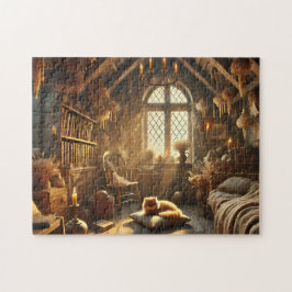 Quebra-cabeça Casa de Leitura de Gatos Sonhadora Cottagecore