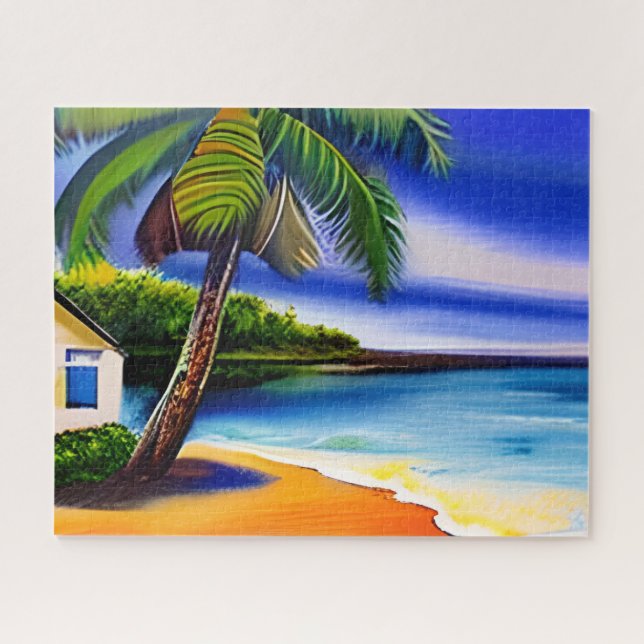 Quebra-cabeça Casa de Praia Branca e Água Azul (Horizontal)