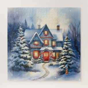 Quebra-cabeça Casa e Caminho de Natal de Inverno Neve