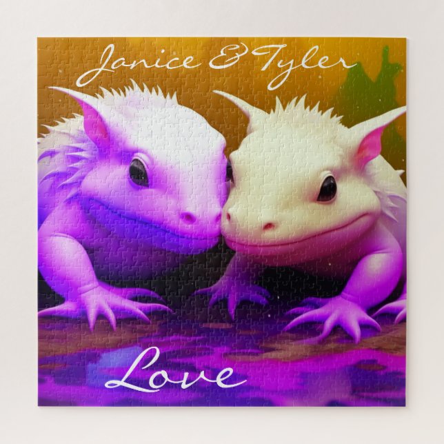 Quebra-cabeça Casal Axolotl personalizado com amor à arte AI (Vertical)