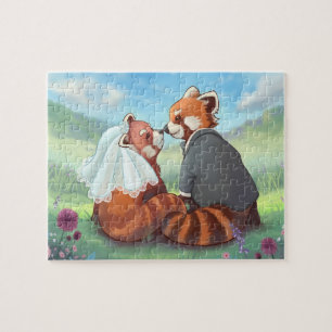 Quebra-cabeça Casal bonito da panda vermelha no amor