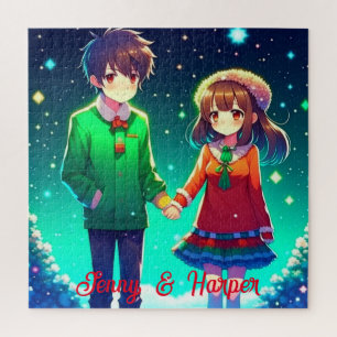 Quebra-cabeça Casal de Anime Bonito com Mãos Personalizadas