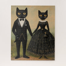 Casal de gato preto arte popular vintage gótico vi
