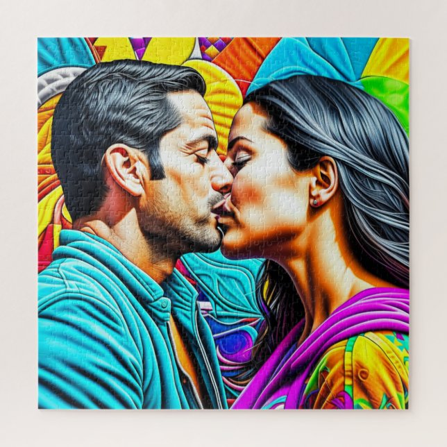 Quebra-cabeça Casal Hispânico Beijando-se de Amor   (Vertical)