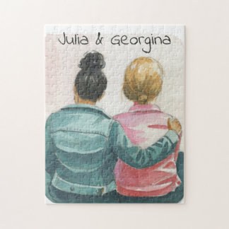 Quebra-cabeça Casal Lésbica de Aquarela Personalizado
