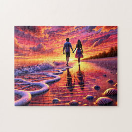Quebra-cabeça Casal Romance à Beira-Mar Passeio ao Pôr do Sol