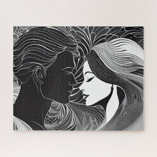 Quebra-cabeça Casal Romântico prestes a beijar em preto e branco