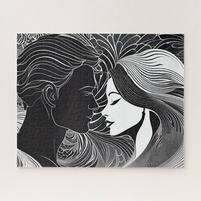 Quebra-cabeça Casal Romântico prestes a beijar em preto e branco (Horizontal)