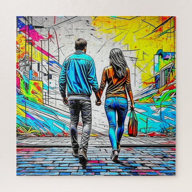 Quebra-cabeça Casal Segurando Mãos Arte Urbana De Grafite (Vertical)