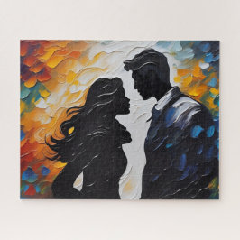 Quebra-cabeça Casal Silhouette prestes a beijar em cores vibrant