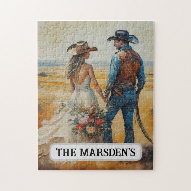 Quebra-cabeça Casamento Country Western Aquarela (Vertical)
