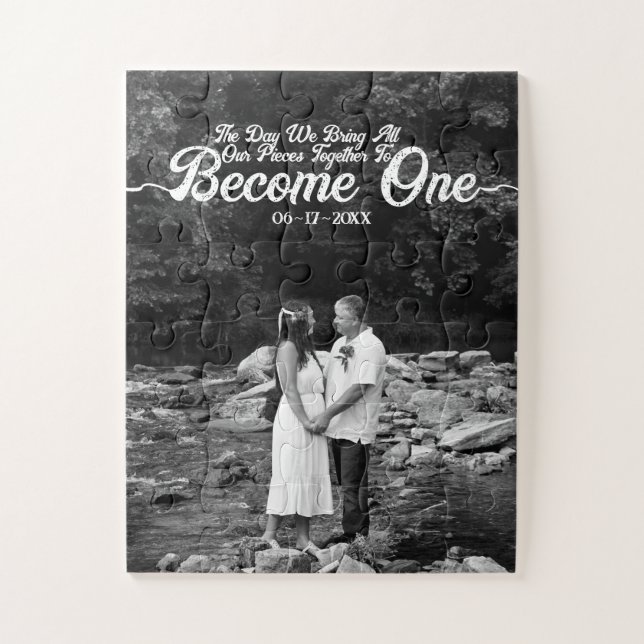 Quebra-cabeça Casamento de Unidade de Fotos Personalizada Preto  (Vertical)