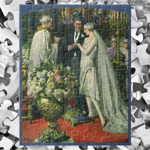 Quebra-cabeça casamento vintage, noiva e noiva com Menorah