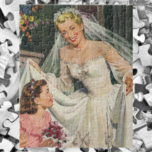 Quebra-cabeça Casamento vintage, noiva retro com florista