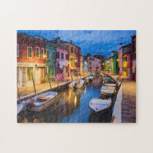 Quebra-cabeça Casas Coloridas De Burano À Noite Em Veneza Itál