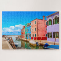 Casas Coloridas De Burano Com Barcos Veneza Itália