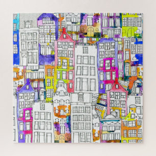 Quebra-cabeça Casas de Amsterdã: Padrão Sem Costura De Aquarela