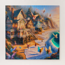 Casas de Praia das Fadas ao Pôr do Sol Dourado