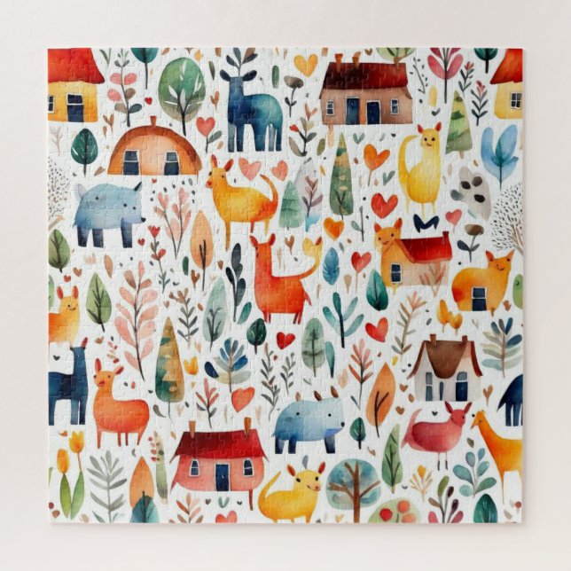 Quebra-cabeça Casas vermelhas e casas Folha de Papel (Vertical)