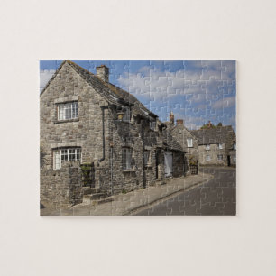 Quebra-cabeça Casas, vila de Corfe Castle, Dorset, Inglaterra,
