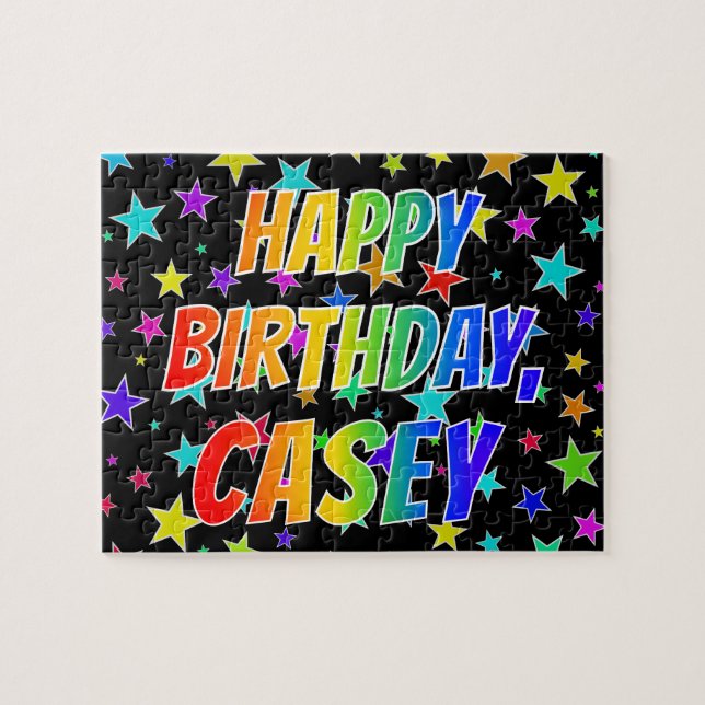 Quebra-cabeça "CASEY" Primeiro Nome, Diversão "FELIZ ANIVERSÁRIO (Horizontal)