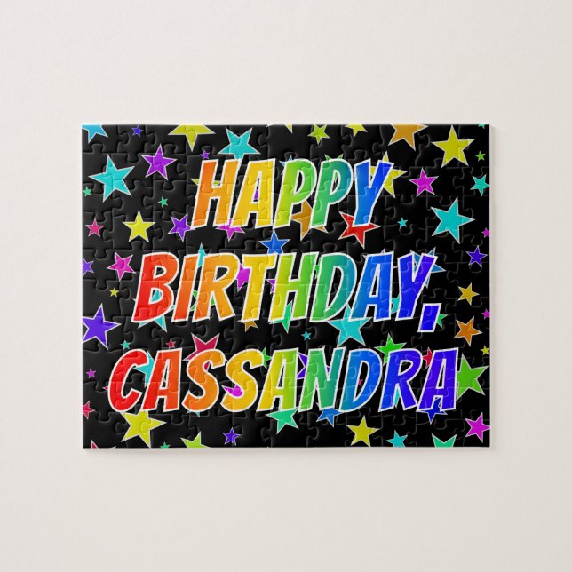Quebra-cabeça "CASSANDRA" Nome, Diversão "FELIZ ANIVERSÁRIO" (Horizontal)