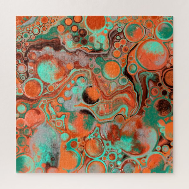 Quebra-cabeça Castanho, Teal, Laranja Marble, Arte Fluida (Vertical)