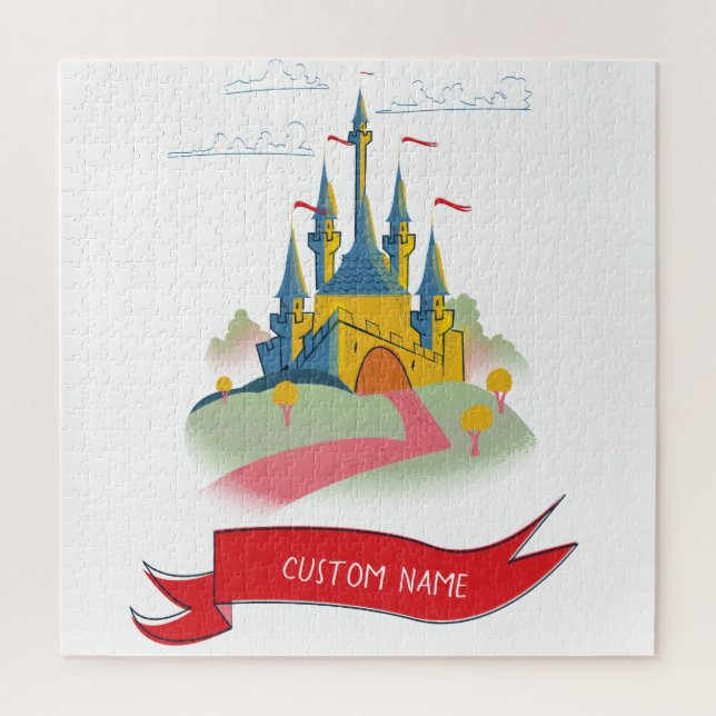 Quebra-cabeça Castelo de Fantasia com Texto Personalizado (Vertical)