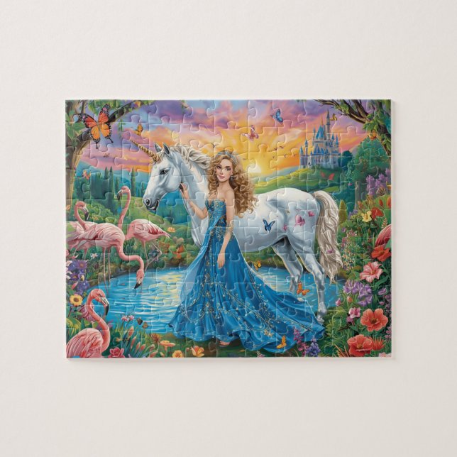 Quebra-cabeça Castelo de Princesa Unicórnio Fantasia Arte Flamin (Horizontal)