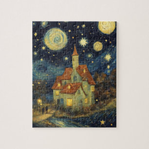 Quebra-cabeça Castelo Estrela Noturna ao Estilo de Van Gogh