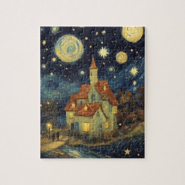 Quebra-cabeça Castelo Estrela Noturna ao Estilo de Van Gogh (Vertical)