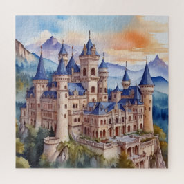 Quebra-cabeça Castelo renascentista nas montanhas. Tecnologia AI