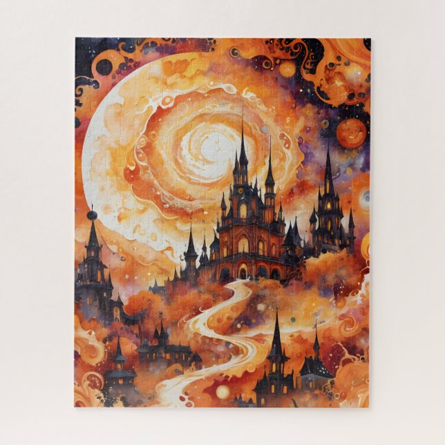 Quebra-cabeça Castelo Spooky Spiral - Laranja Halloween (Vertical)