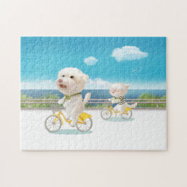 Quebra-cabeça Cat and dog riding bicycle