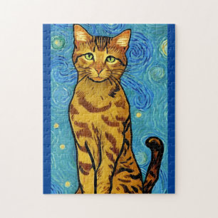 Quebra-cabeça Cat Lover Van Gogh Estilo StarNight