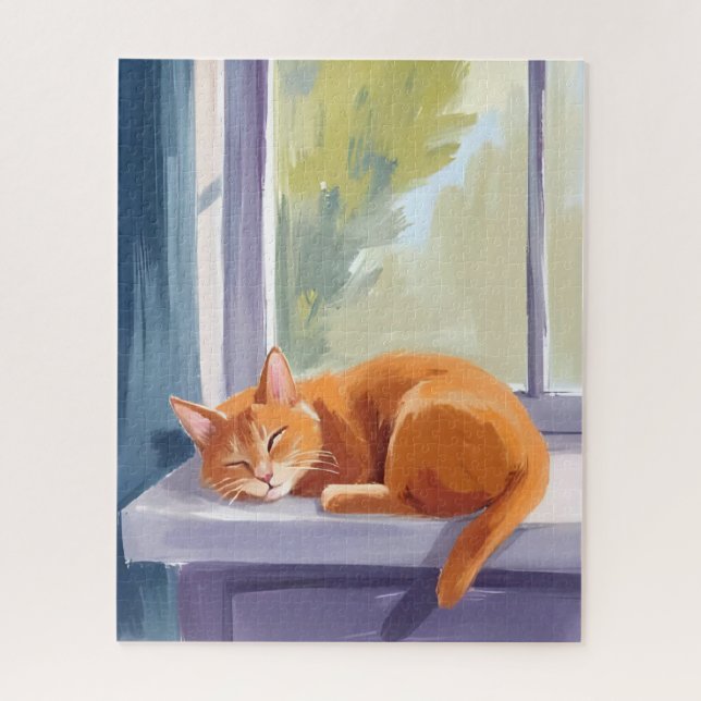 Quebra-cabeça Cat Nap | Orange Kitten Watercolor Pet (Vertical)