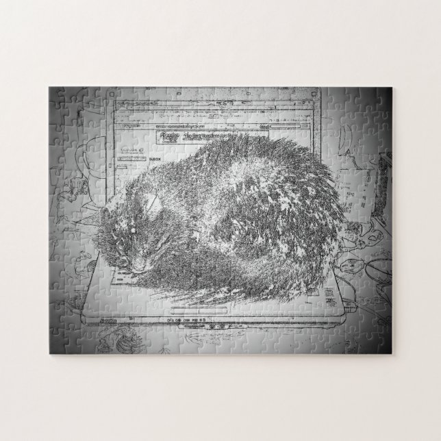 Quebra-cabeça Cat Napping no Laptop ou faça seu próprio (Horizontal)