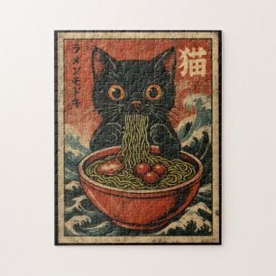 Quebra-cabeça Cat Ramen Japonês Engraçado Gráfico Kawaii