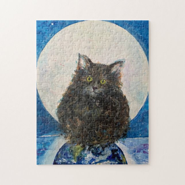 Quebra-cabeça Cat Tabby Tiger Kitten Maureen Girard Moon Night (Vertical)