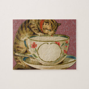 Quebra-cabeça Cat Teacup Cute Vintage Victorian