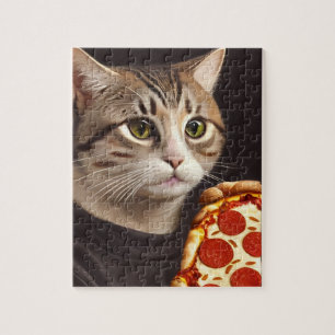Quebra-cabeça Cat With a Pizza Jigsaw Puzzle