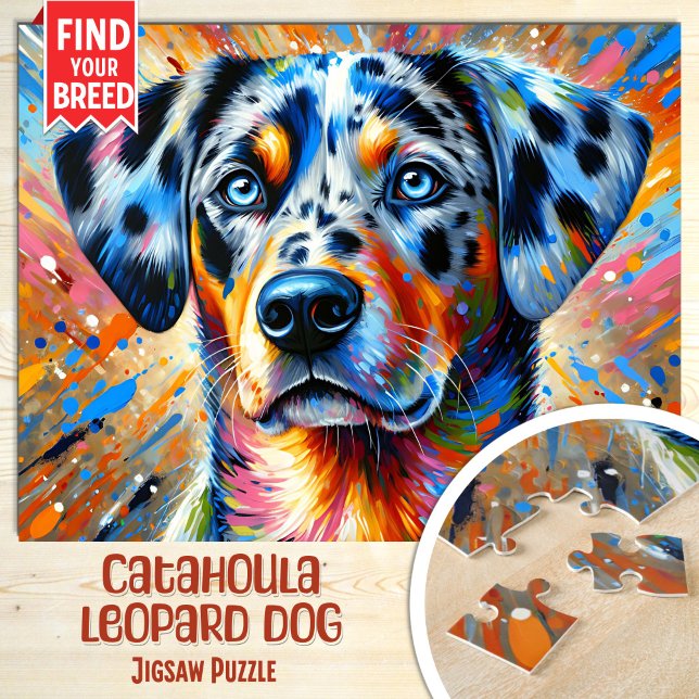 Quebra-cabeça Catahoula Leopard Dog Portrait Arte Acrílica Impre (Criador carregado)