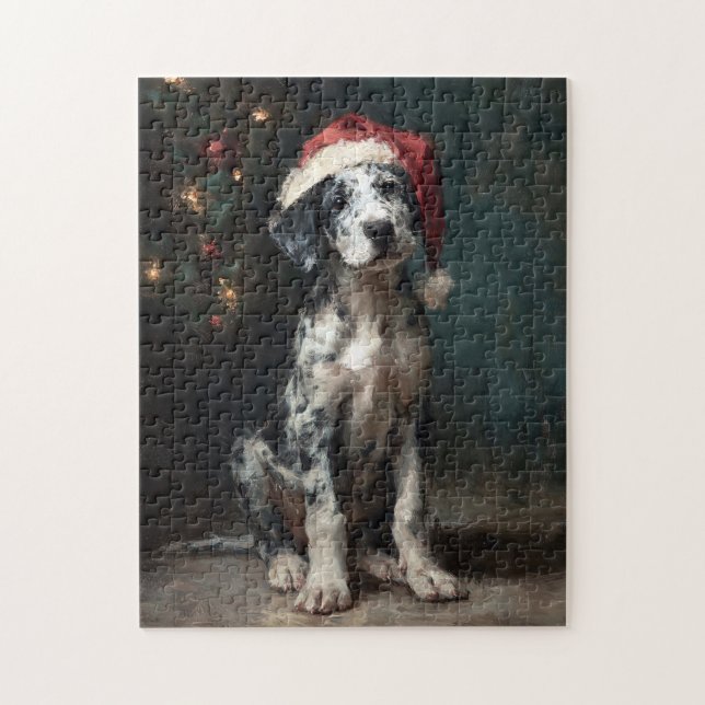 Quebra-cabeça Catahoula Leopard Dog Puppy Christmas Painting (Vertical)