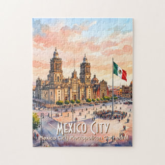 Quebra-cabeça Catedral Católica da Cidade do México Aquarela Via